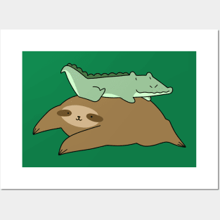 Sloth and Little Alligator Posters and Art